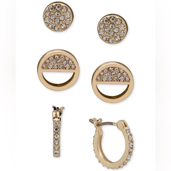 DKNYC Gold and Silver Crystal Earrings Set - Picture 1 of 3